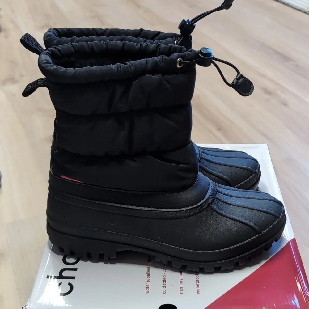 CHOOKA WOMEN'S NYLON PUFFER MID COLD WEATHER BOOT - BLACK